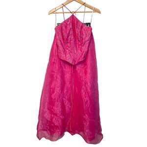 Vintage Y2K Blondie Nites by Jaslene 2 PC Pink Corset Halter Prom Dress Size 3